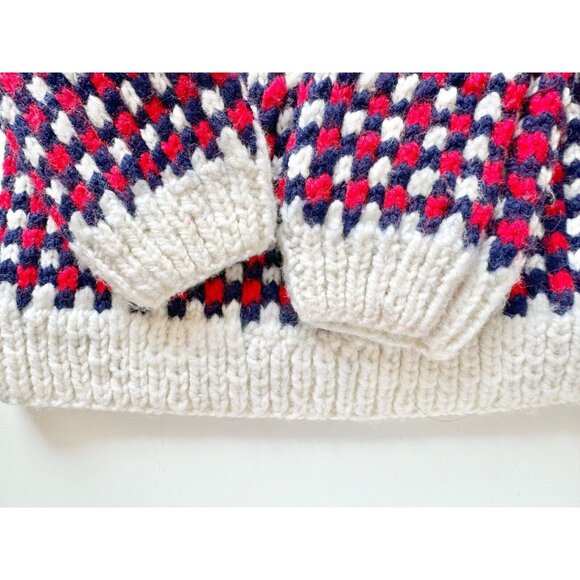 Vintage Handmade by Grandma Blue red Check Wool Turtleneck Sweater, Size 6 - Picture 6 of 11